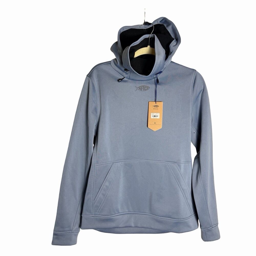 AFTCO Reaper Technical Fleece Hoodie Medium Blue Performance Sweatshirt Face